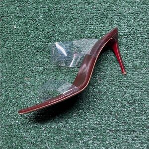 Christian Louboutin Brown Mule with Clear Straps and Red Stiletto Heel